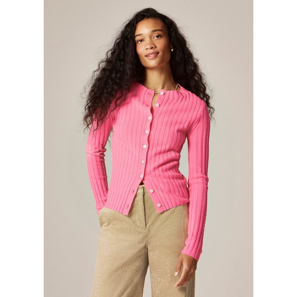 J.Crew | NWT Wide-Rib Cashmere Cardigan in Neon Capri Pink 100% Cashmere | Sz XS